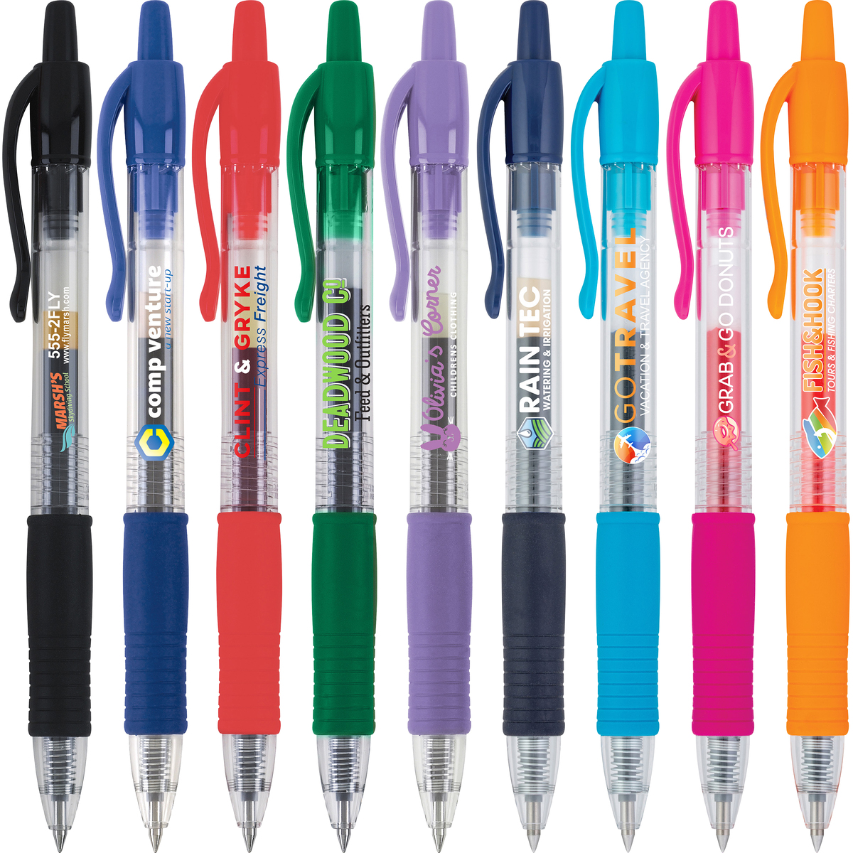 picture of G2 pens in all the colors they are offered in from Pilot Pen